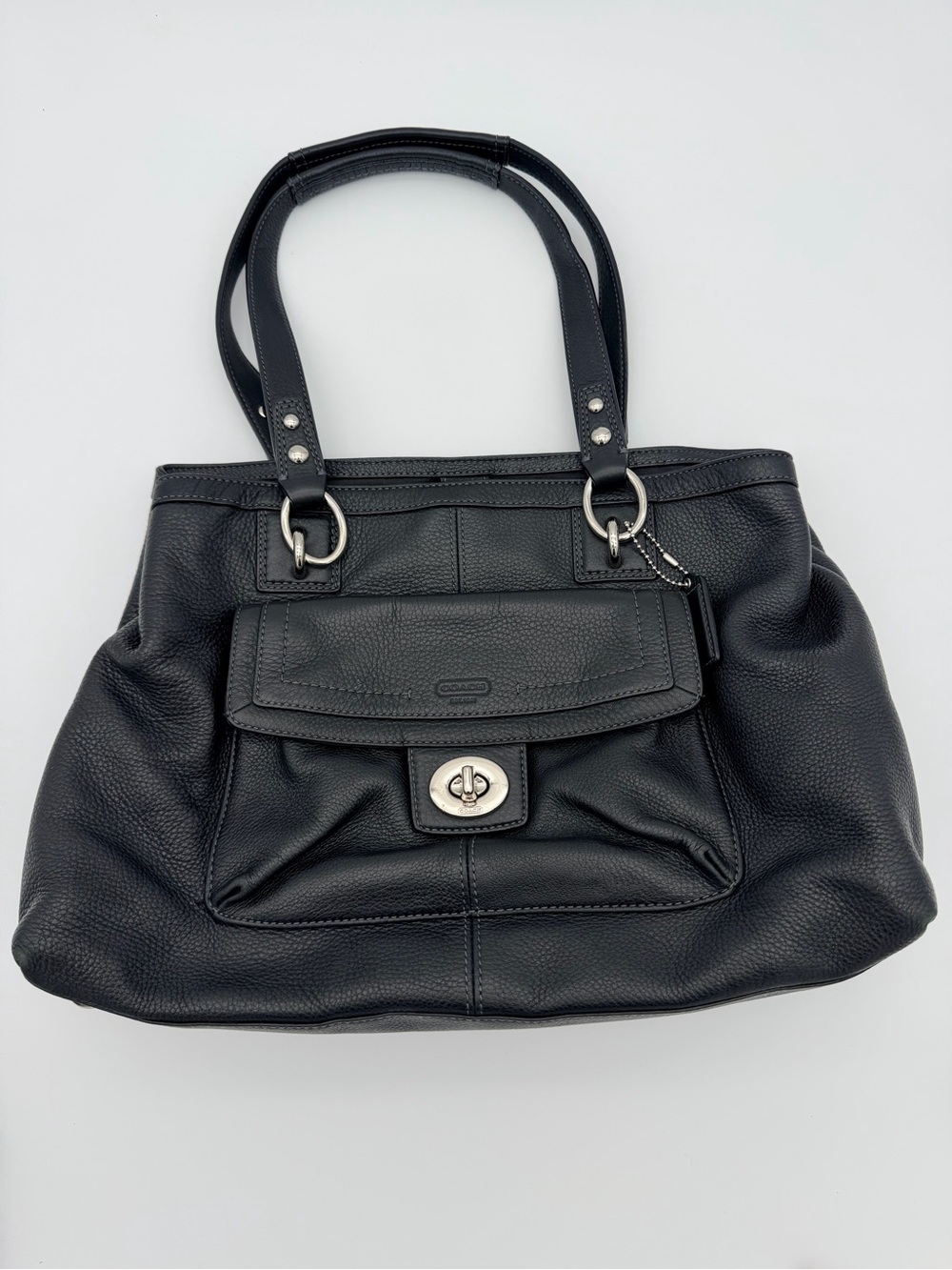 Coach Black Leather Turnlock Penelope Carryall F19044 Silver Hardware Y2K